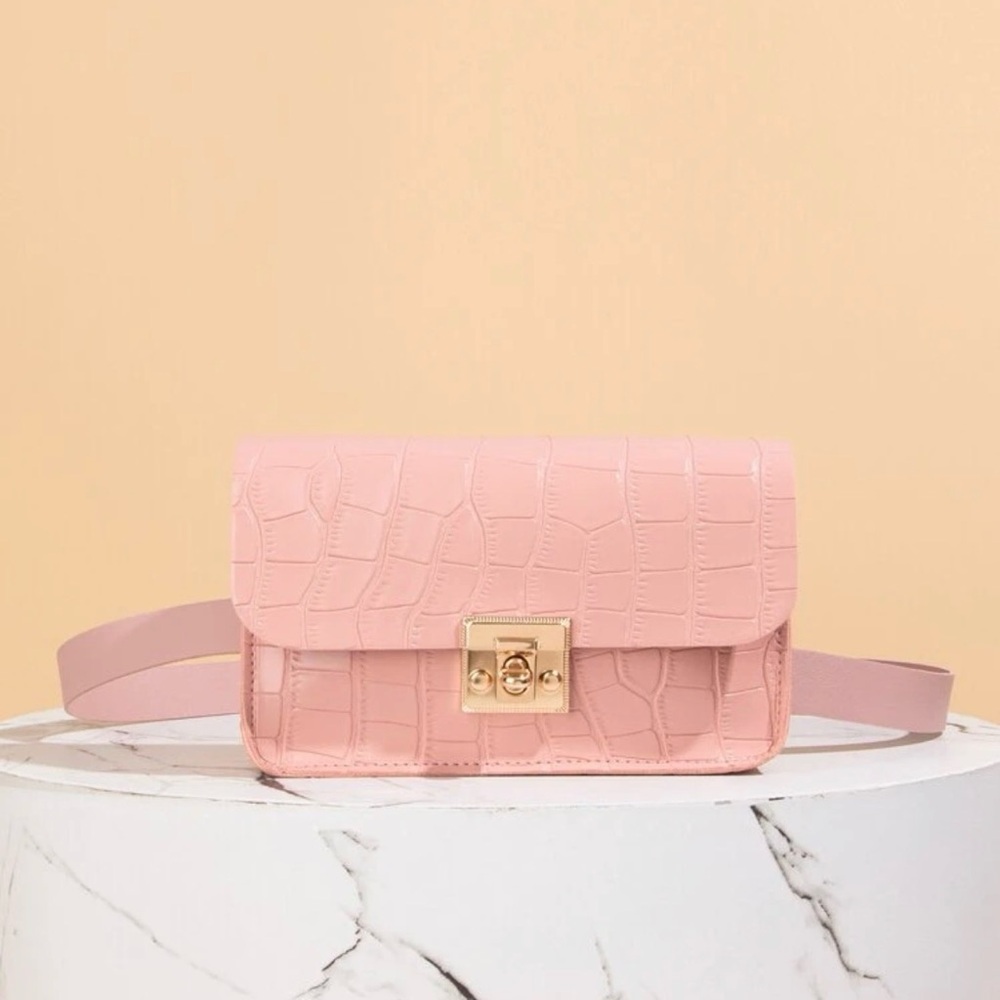 Pink Fanny Pack Croc-Embossed Women's Bag
